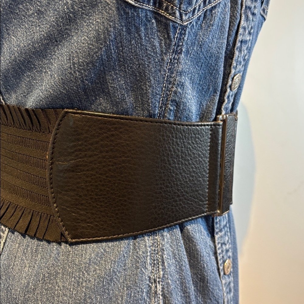 Brave Beltworks wide Black leather elasticized belt size M NWOT - Picture 9 of 12